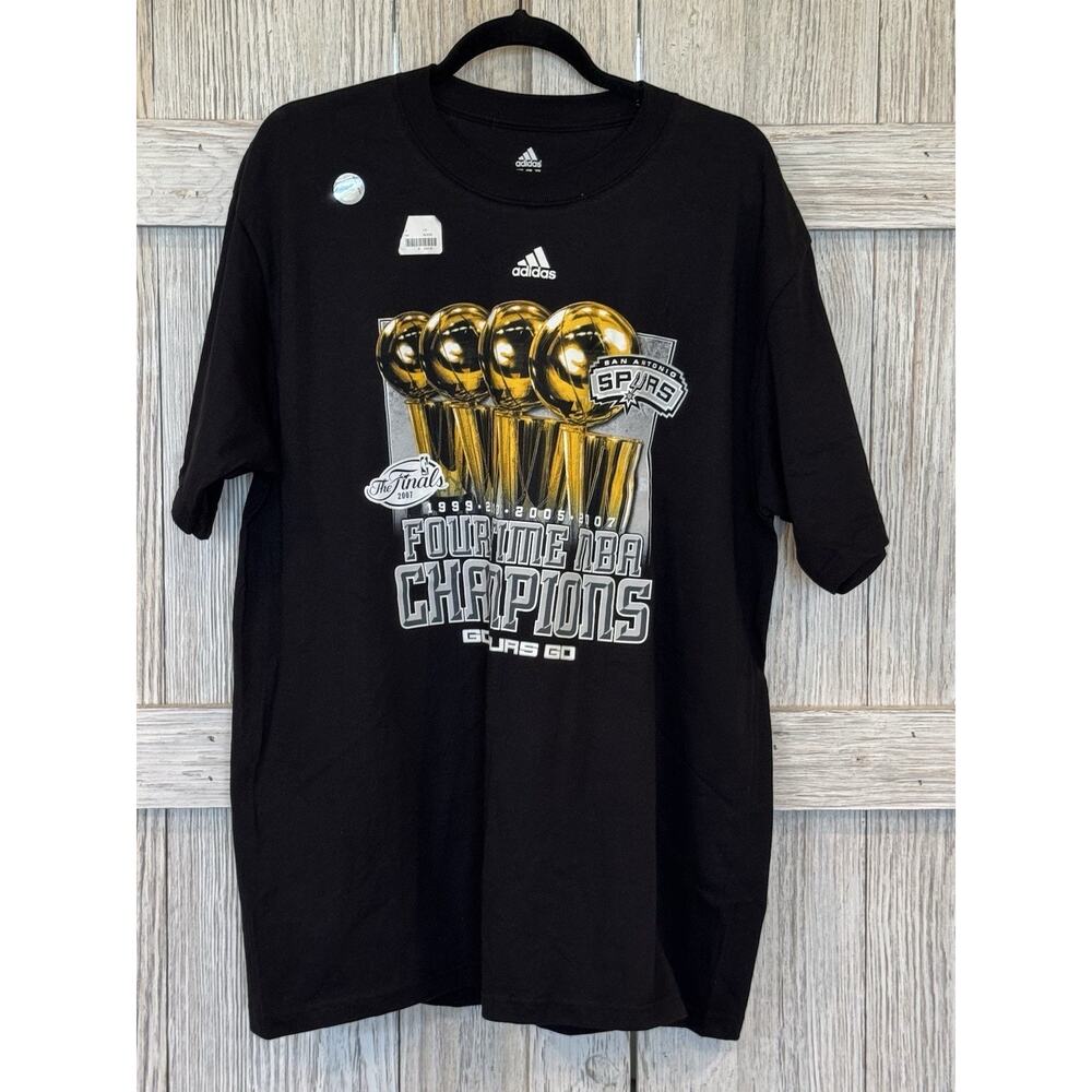 Adidas Black San Antonio Spurs TEXAS 4 Time NBA Champions T Shirt Large NWT
